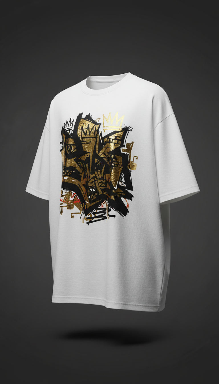 Black Statement Tee With Metallic Accents