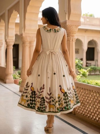 Women's Premium White Floral Fit & Flare Midi Dress | Elegant Casual & Party Wear